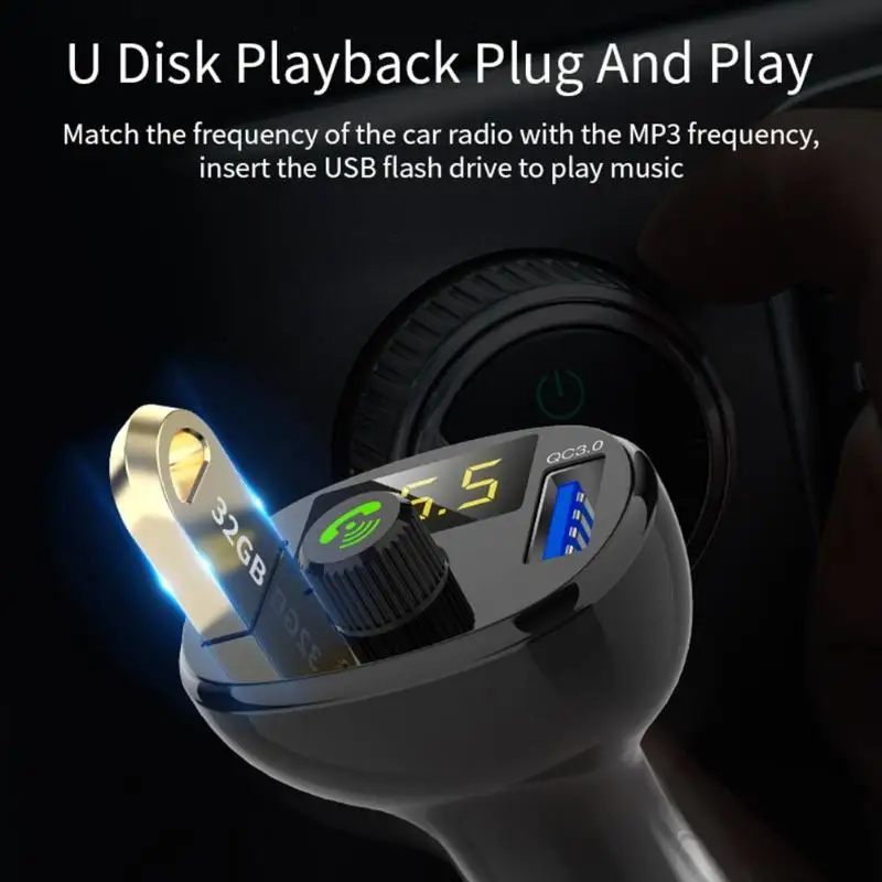 Fm-передатчик Bluetooth автомобильное зарядное устройство Быстрая зарядка 3,0 Автомобильное быстрое зарядное устройство для устройства Handsfree музыкальный mp3-плеер QC 3,0 двойной usb-авто зарядное устройство