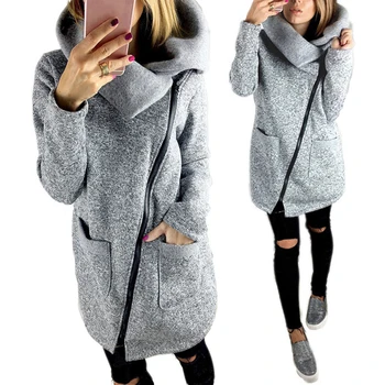 KLV Women Autumn Winter Clothes Warm Fleece Slant Clothing
