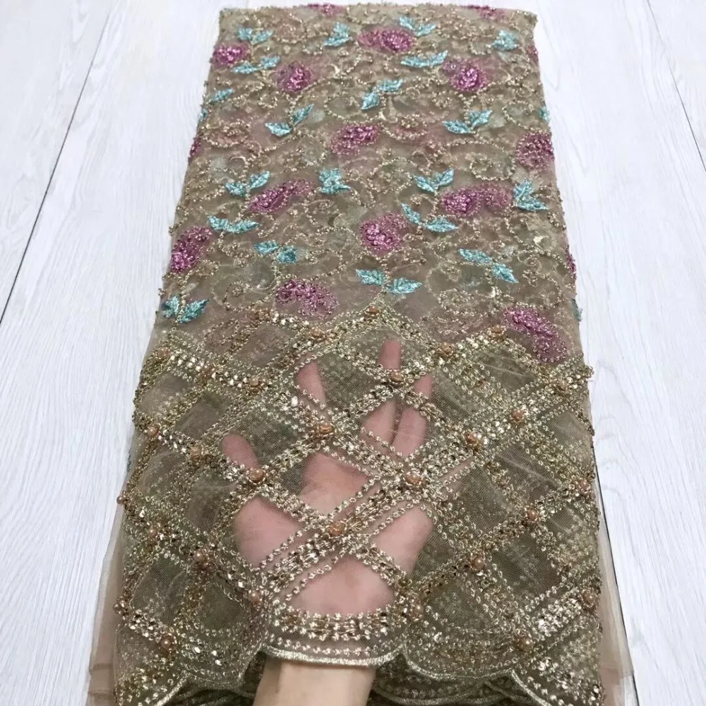 

New coming french net lace fabric SYJ-1122 with beads elegant embroidered frech net lace fabric
