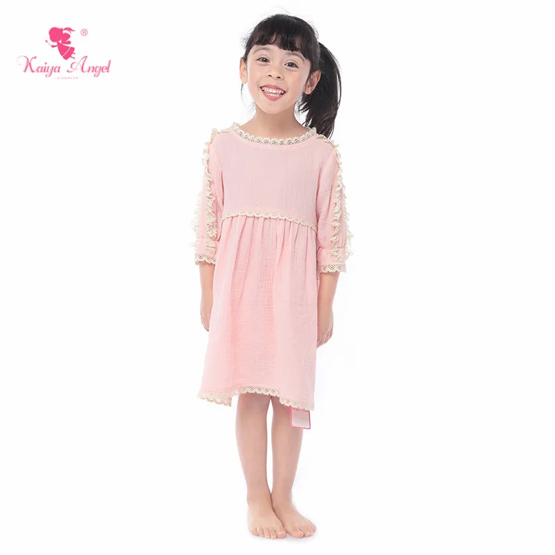 Kaiya Angel 2019 New Summer Baby Girl Dress Lace Ruched Knee length Pink Cute Style Middle Sleeve More Order Less Price Wholesal | Детская