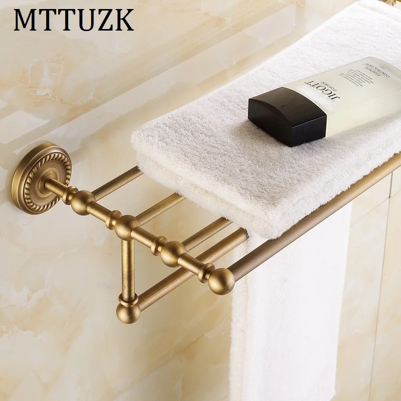 MTTUZK Antique brass Double layers Bath Towel Shelves Towel Rack Towel