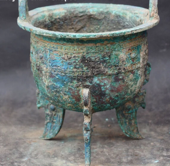 

S07178 10" Old Ancient Chinese Dynasty Palace Bronze 3 Foot Round Incense Burner Censer