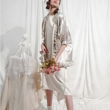 Guesod/ весенне-летнее Женское пальто из сатина с коротким рукавом и оборками