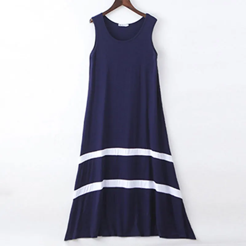 

Casual Striped Loose Sleeveless Tank Dress Ankle-length Solid O-neck Soft Dresses For Pregnant Female Fashion Bottom Dress New