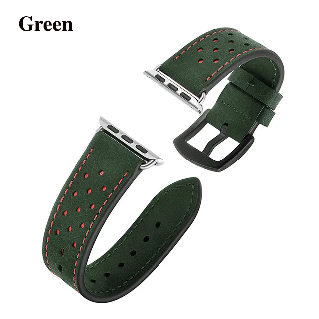 6 Colors Leather Replacement Watch Strap For Apple Watch Band 42mm 38mm 44mm 42mm Women Men Bracelet Band for iWatch 1 2 3 4 5 - Цвет ремешка: green