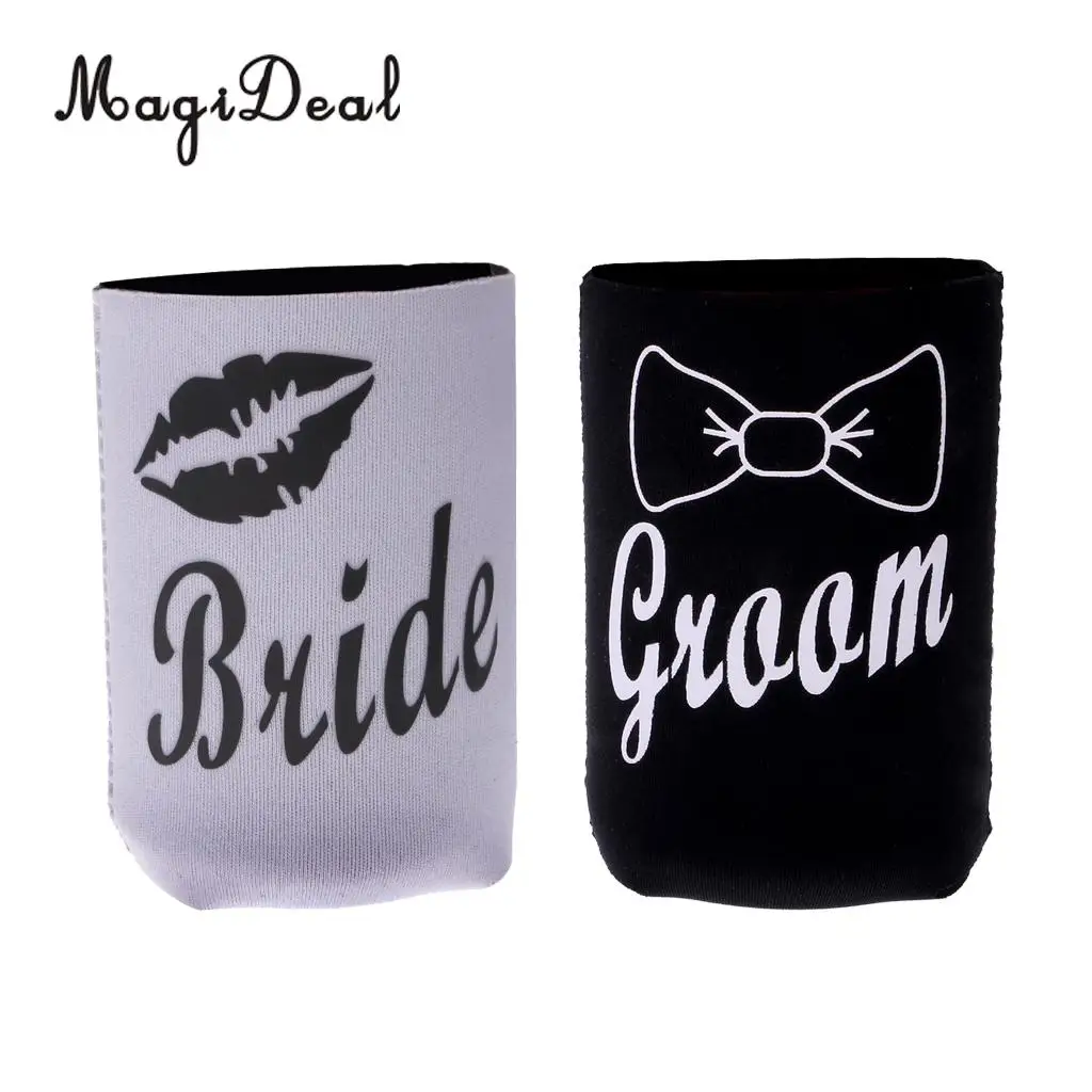 MagiDeal 2Pcs Neoprene Bride Lips Groom Stubby Beer Tin Can Cooler Sleeve Holder for Wedding Party Picnic BBQ Novelty Gift