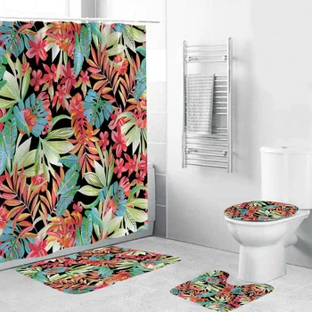

Tropical Plant Colorful Leaf 3D Printed Waterproof Polyester Shower Curtains Bathroom Curtain Bath Mat For Bath Shower 200x180cm