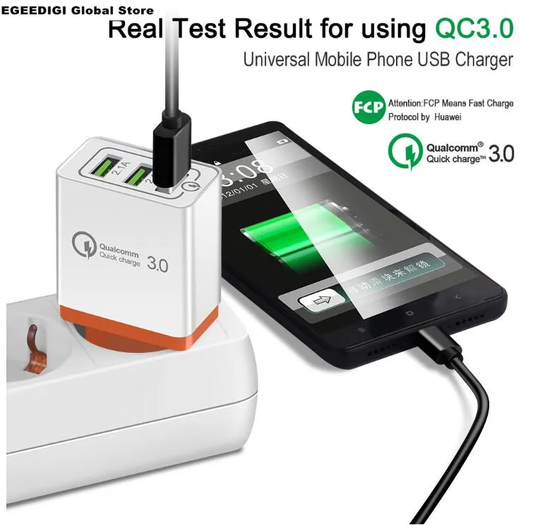 

EGEEDIGI 18W USB Quick charge 3.0 5V 3A for Iphone 7 8 EU US Plug Mobile Phone Fast charger charging for Samsug s8 s9 Huawei