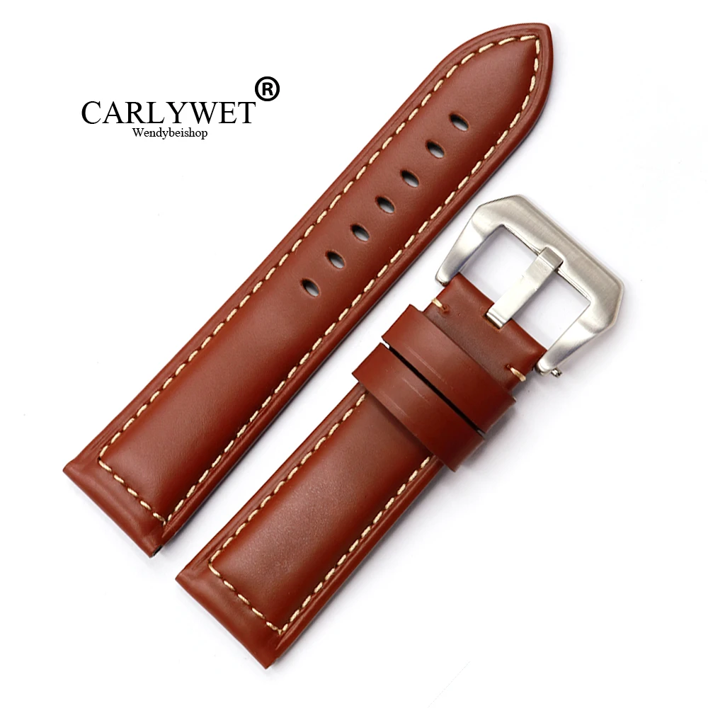 

CARLYWET 22 24 26mm Black Brown Real Smooth Suede Leather Thick Replacement Wrist Watch Band Strap Belt With Pre-V Screw Buckle