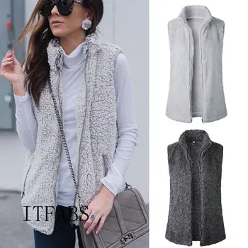 

HIRIGIN Fall 2018 New Fashion Women Vest Winter Warm Outwear Casual Faux Fur Zip Up Sherpa Jacket Coat Tops