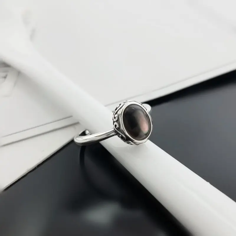 

Natural Black Mother Pearl Stone Solid Silver 925 Rings For Women Simple Thin Band Thai Silver Pure Sterling Silver 925 Jewelry