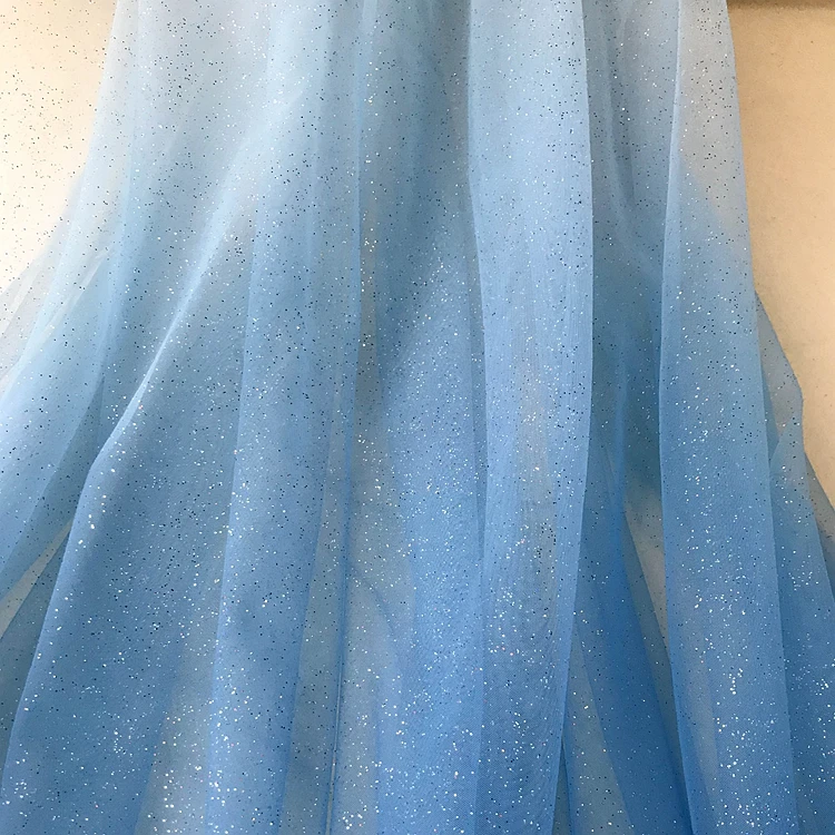 

Light blue black and purple gradient starry yarn gold powder spraying sequin net mesh fabric
