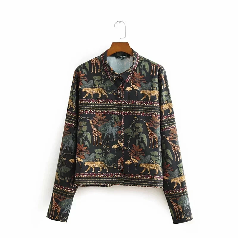 

animal placement printing simple women shirt casual lady long sleeve blouses fashion loose tops chemise blusas S3885