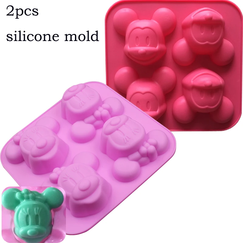 

2pcs/set Minnie silicone mold for cake pastry baking mickey shape soap Jelly pudding ice mould silicone chocolate candy fondant