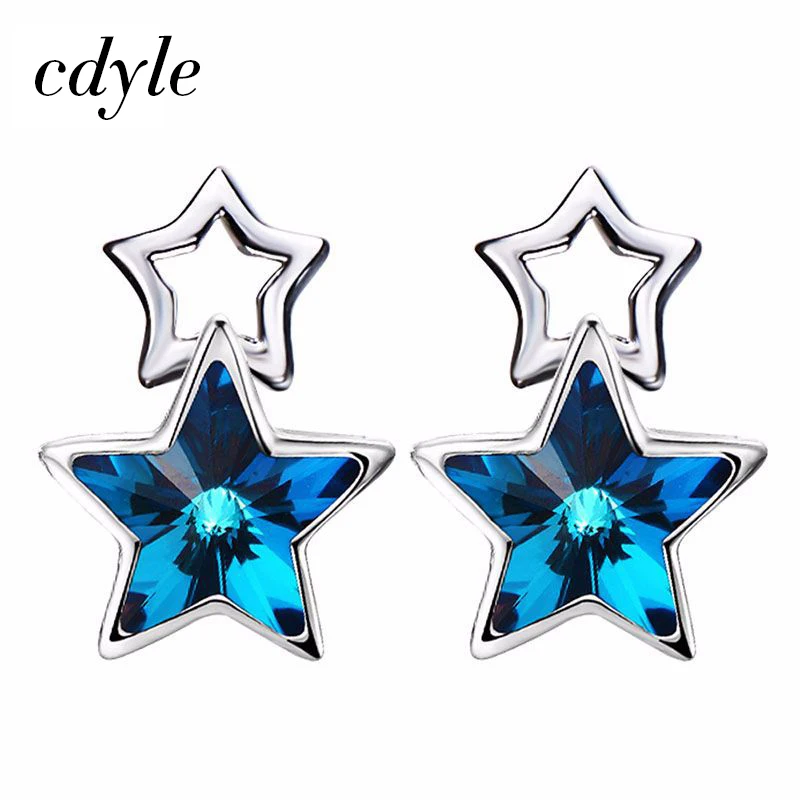 

Cdyle Embellished with crystal Stud Earrings Fashion Women Earrings Star 925 Sterling Silver Jewelry Star Simple