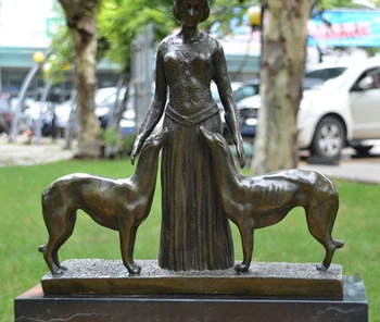 

Art Deco Sculpture Woman And Two Dog Bronze Statue