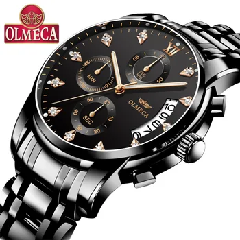 

OLMECA Men Luxury Watches Business Fashion Charm Luminous Sport relogio masculino Waterproof Black Watch Big Dial Watch