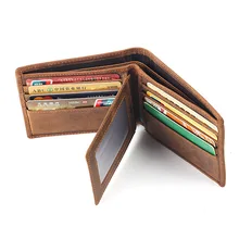 Винтаж теплые мужские кошелек из натуральной Crazy Horse кожи человека кошелек бренд мужской кредитных и id Многофункциональный коричневые кошельки