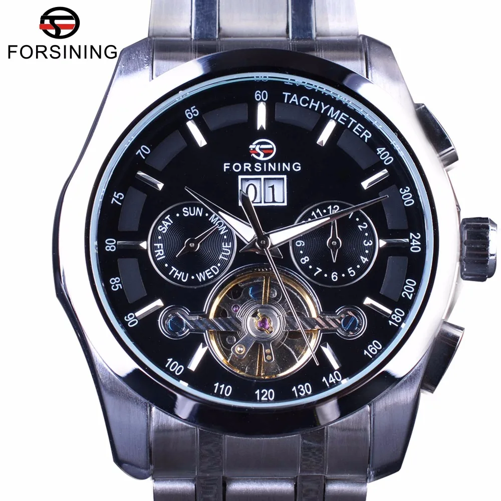

Forsining Luxury Business Male Wrist Watch Tourbillion Stainless Steel Design Calendar Mens Automatic Watches Top Brand Luxury