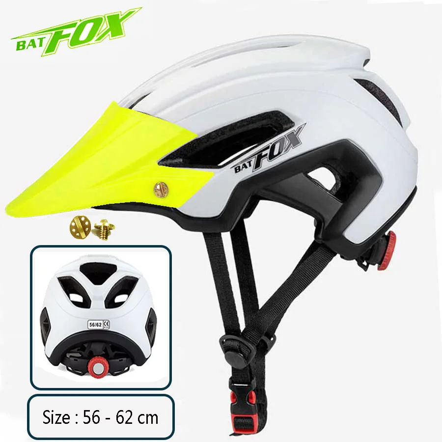 BATFOX Bicycle Helmet Men Women MTB Cycling Helmet Ultralight Big Visor Breathable Road Bike Helmet Outdoor Sport Ridding Helm - Цвет: White-Green