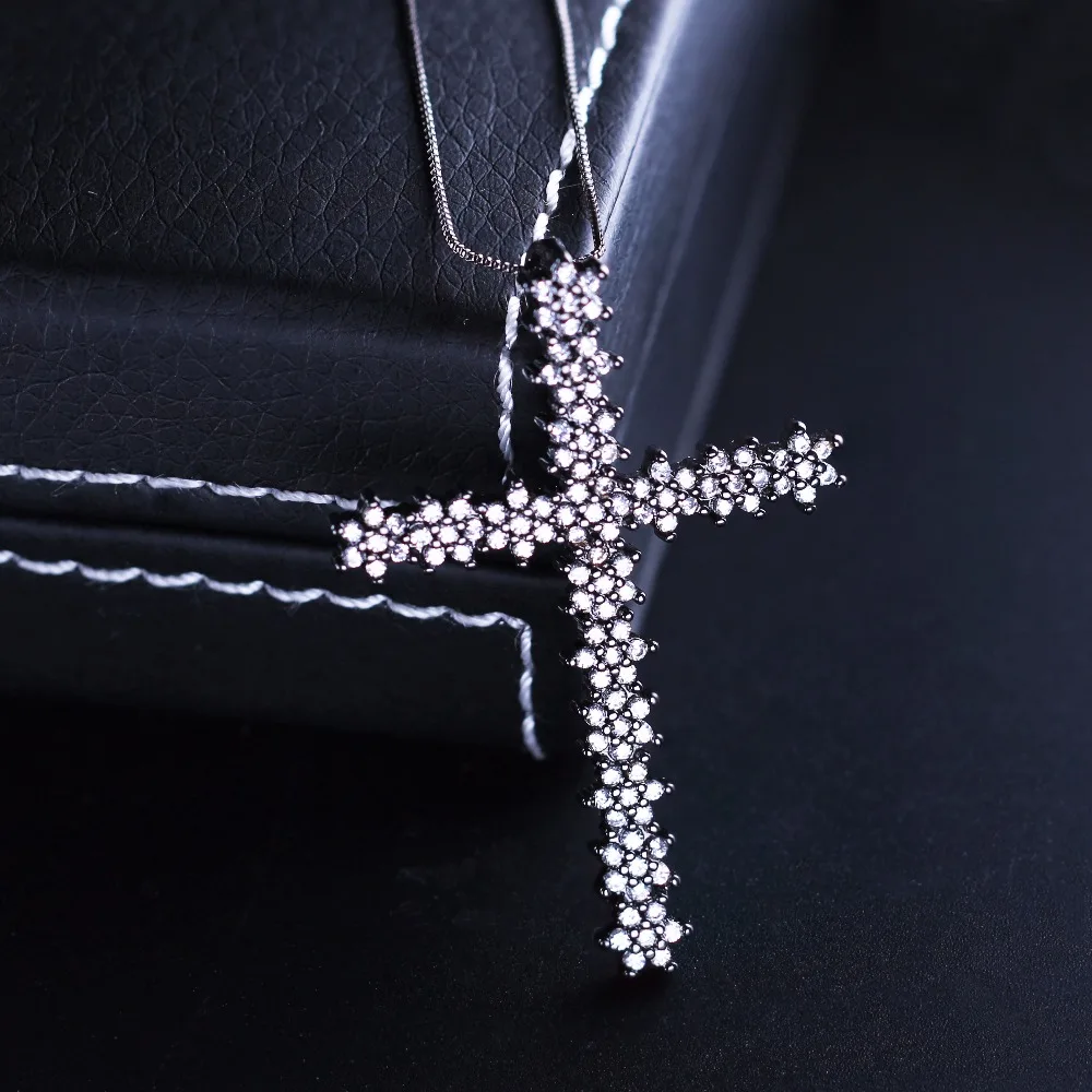 

Black plated Cubic Zircon shiny Cross Necklaces Pendants Cross Christian Jesus Jewelry For Women gift Accessories
