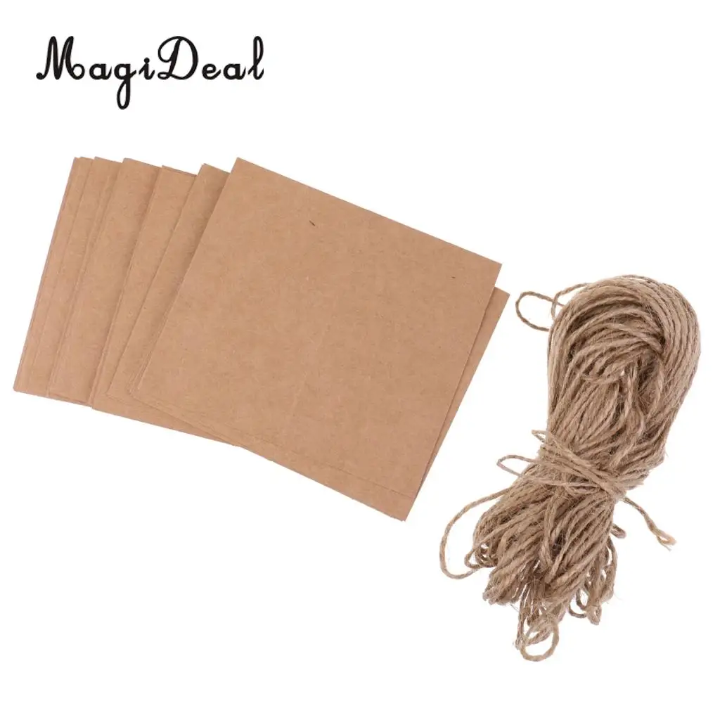 MagiDeal Delicate 50x Kraft Paper Blank Place Name Card Rustic Wedding Table Card Twine Bow
