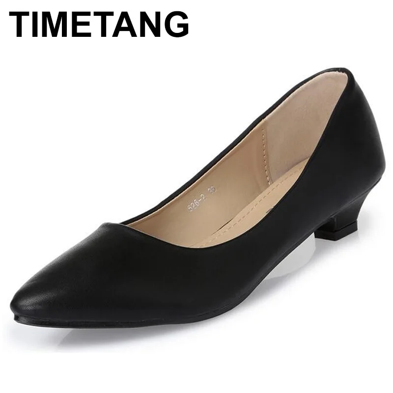 TIMETANG/Новинка года; модные офисные женские туфли на низком каблуке; женские туфли-лодочки; Женская демисезонная Рабочая обувь с острым носком; Цвет Черный; Размеры 35-41; E592