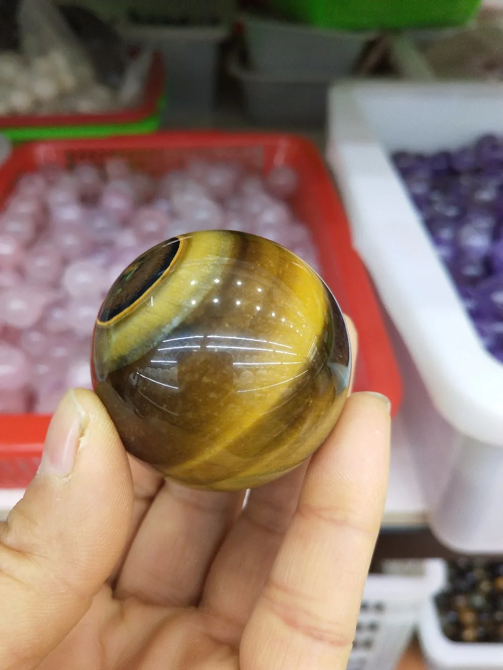 80mm Rare Clear Quartz Crystal Ball Natural amber stones feng shui