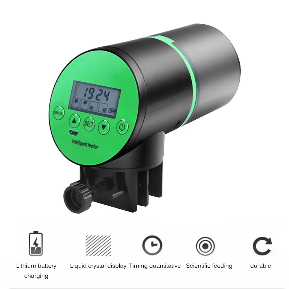 Зеленый Electronic Automatic Fish Feeder Food Dispenser Timer Automatic Particular dampproof Multiple timing Flexible quantify - Цвет: Зеленый