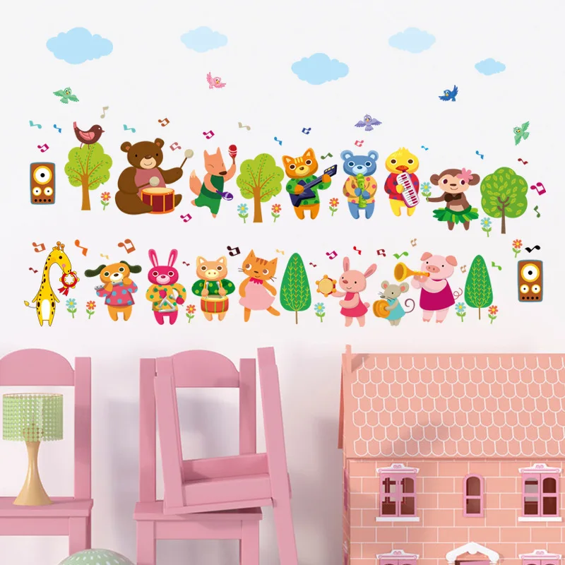  Cartoon Animal Band Wall Sticker Infant Children's Room Kindergarten Layout Bedroom Cabinets Comput - 32853334552