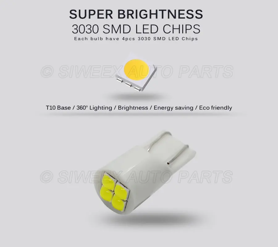 2 шт. T10 W5W 194 152 168 4 SMD 3030 Сферический светодиодный автомобильный фонарь указатель