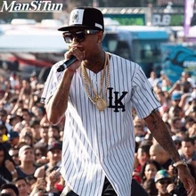 Летний стиль для мужчин s футболки Мода уличная хип хоп Бейсбол Джерси рубашка в полоску Одежда tyga M-XXL