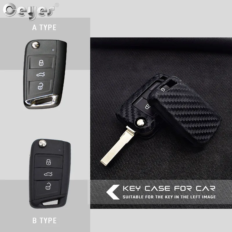 Ceyes Car Styling Auto Shell Key Case For Skoda Octavia A7 A 7 For Volkswagen Carbon Fiber Protection Accessories Car-Styling