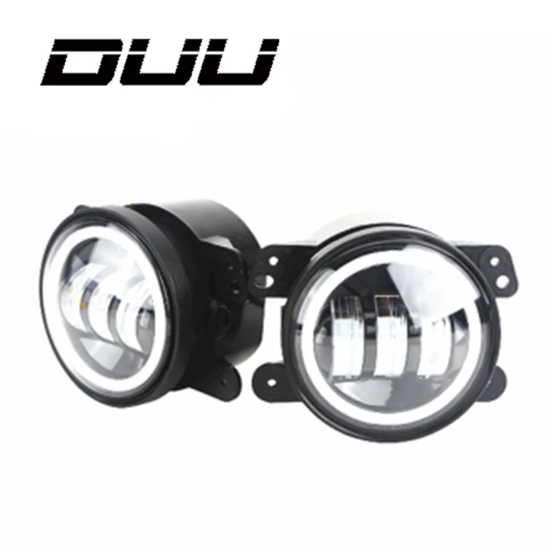 

DUU 2PCS DOT 4 Inch Round Wrangler Led Fog Lights 30W 6000K White Halo Ring DRL Off Road Fog Lamps For Jeep Wrangler JK TJ LJ