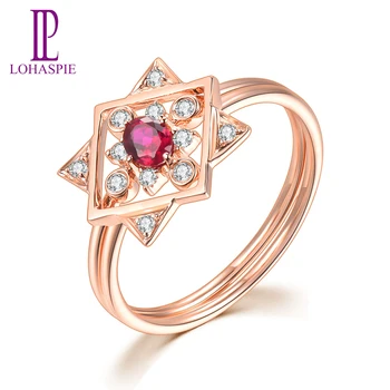 

LP Solid 18K Rose Gold Rings for Women Gift Natural Gemstone Ruby Diamond Engagement Ring for July Birthday Gift 2019