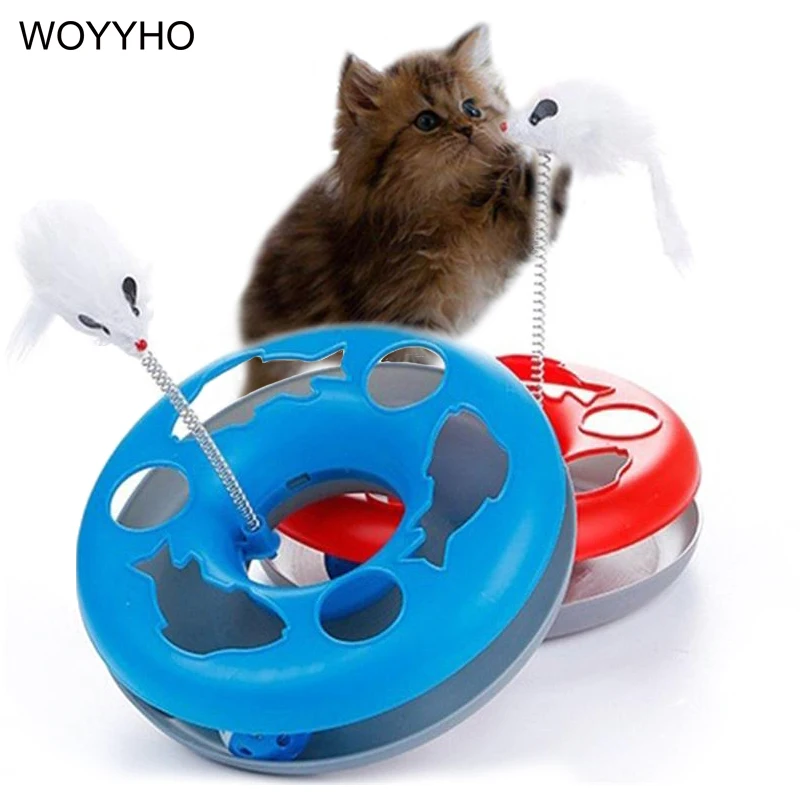 4 Colors Cat Training Toys Single layer Amusement Plate Mouse Spring