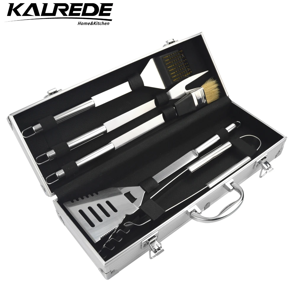 KALREDE BBQ Barbecue Tools Kit 5 Pcs Stainless Steel BBQ Tool Set with