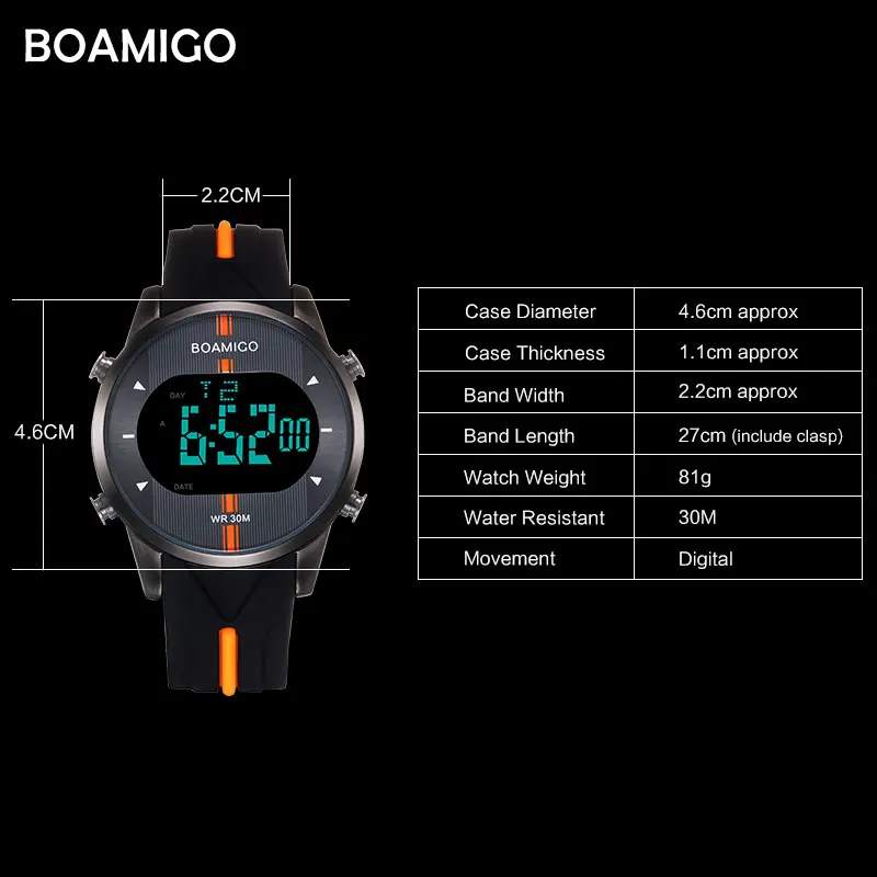 Бренд BOAMIGO, мужские цифровые часы, мужские спортивные часы, резиновый светодиодный водостойкий наручные часы, мужские часы, Relogios Masculino