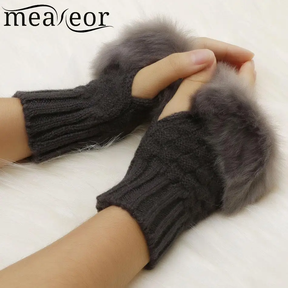 Варежки меховая отделка мех/ворсинки Arm искусственная теплые трикотажные запястье ООН перчатки трикотажные Зимние перчатки Для женщин