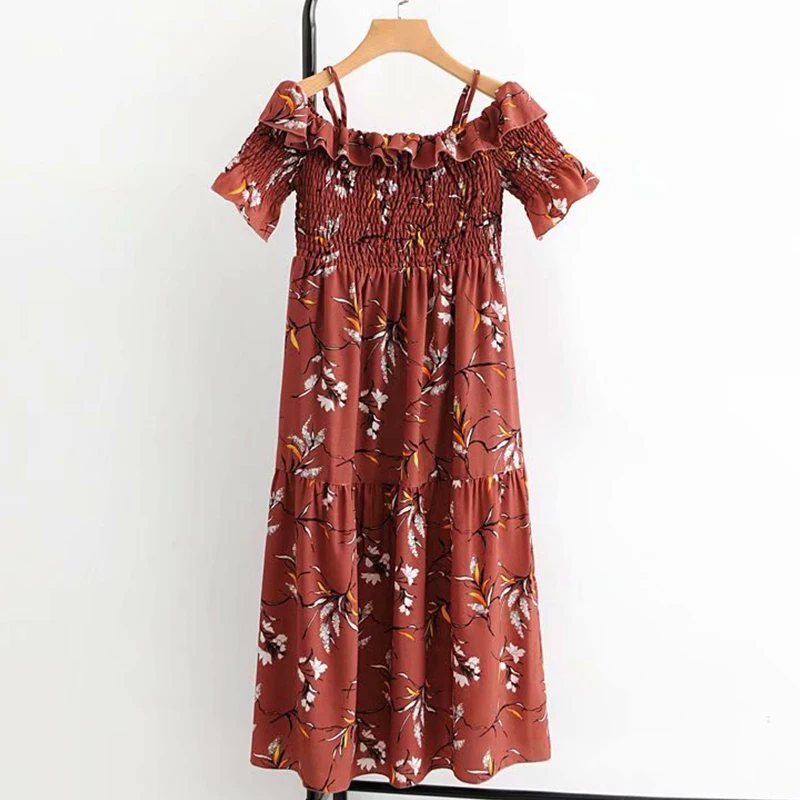 Women's Clothing Dress 2019 Printed Sling Backless Slash Neck Dress Ms Summer Street Sexy Slim Fit Trend Fashion Clothing