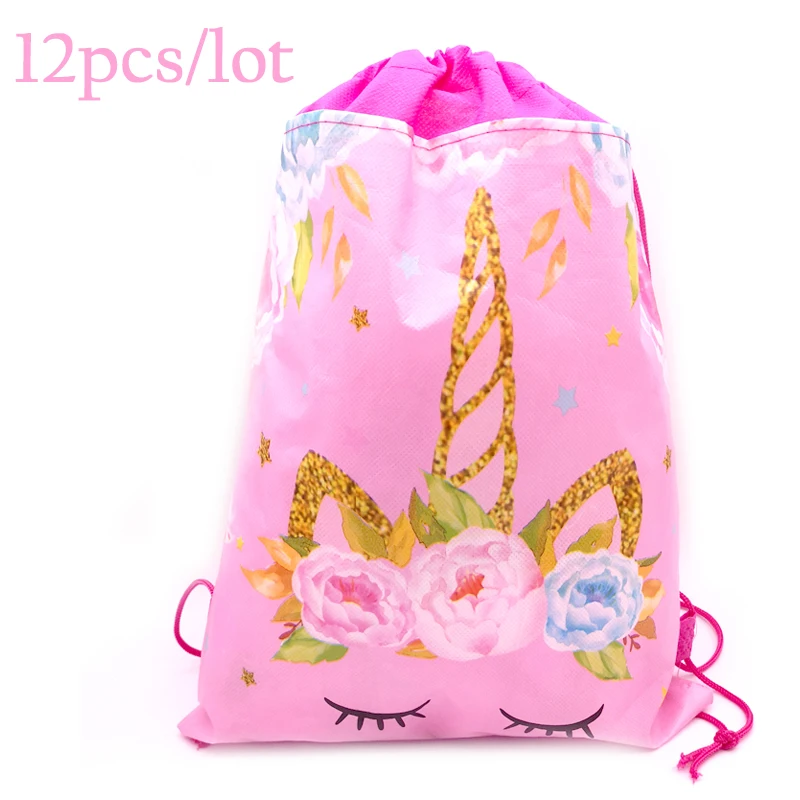 

Happy Birthday Party Girls Favors Decorate Unicorn Theme Drawstring Gifts Bags Baby Boys Shower Backpack Events Mochila 12pc/lot