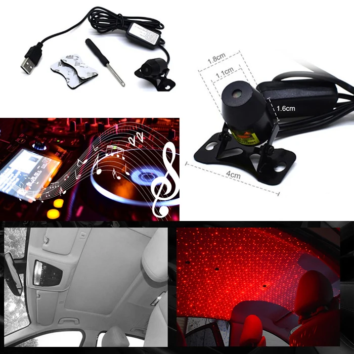 

Car Atmosphere Ambient Star Light DJ Colorful Music Sound Lamp Remote Control Spotlight Voice Control LED Light USB Plug