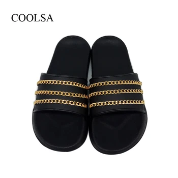 

COOLSA Men's Shiny Metal Chain Slippers Lover's Glossy Chain Bling Flip Flops Home EVA Anti-slip Wear Resistant Slippers Hot