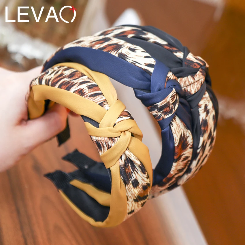 

Levao Cute Turbans Headband Leopard Print Top Knot Headband Handmade Animal Print Headband Patchwork Hair Band For Women