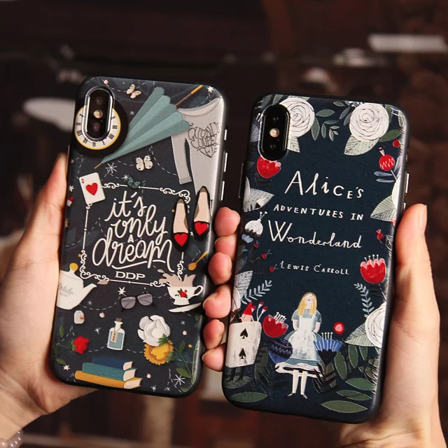 Best Price For iphone XS Max X XR XS case Cartoon Alice in Wonderland 3D Relief hard case for iphone 6 6s 7 8 plus scrub back cover