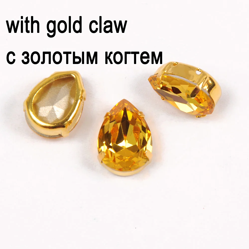 Crystal with gold Светильник топаз капля пришить стразы стекло кристалл Pointback причудливый Камень для DIY одежды сумки обувь аксессуары ювелирных изделий - Цвет: Crystal with gold