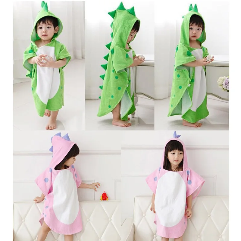 Детский банный халат с 3D рисунком динозавра, пляжное полотенце для маленьких девочек и мальчиков, детское хлопковое банное полотенце с капюшоном для детей возрастом от 2 до 6 лет