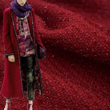 

Wine Yarn Dyed Tweed Fabric For Dress Fashion Garment Materail Stoffen Fabrics Sewing Coat Tissu au Metre Costura Vestidos Cloth