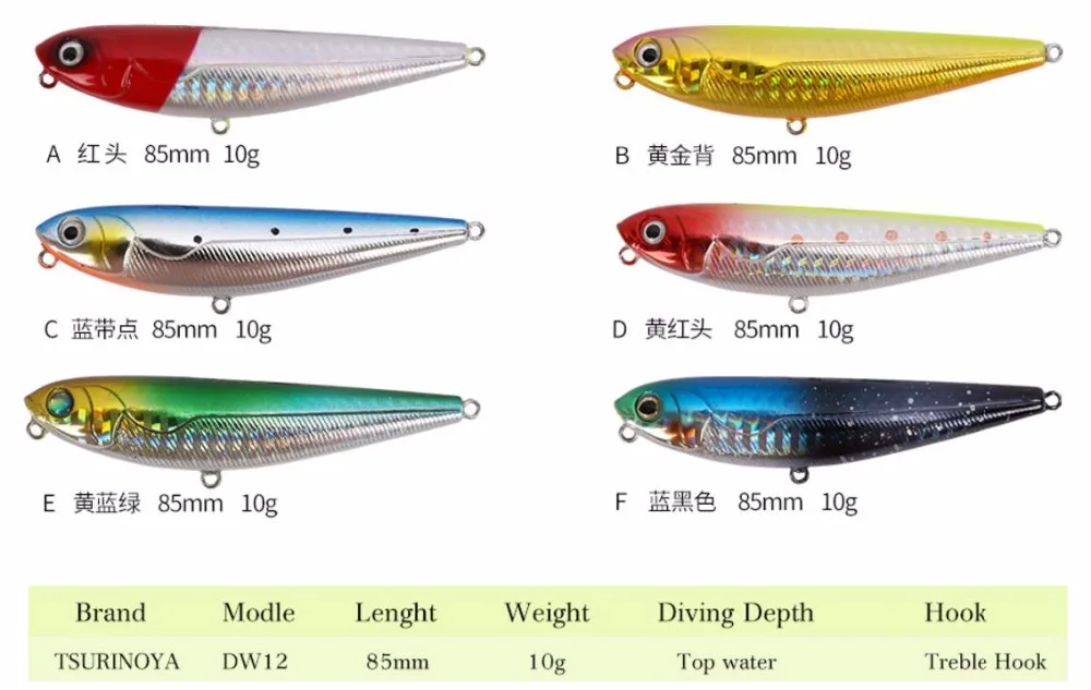 TSURINOYA DW12 8,5 см/10 г приманка для рыбной ловли рыболовная приманка ABS пластиковая жесткая рыболовная приманка тройные Крючки приманка для рыбалки карандаш s