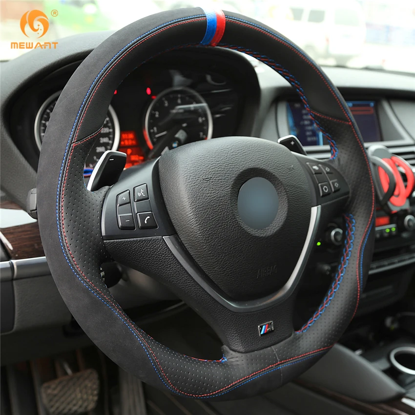 MEWANT черная кожа замша для BMW E70 X5 2007 2008 2009 2010 2011 2012 2013 E71 X6 2014|car steering wheel cover|steering coverwheel